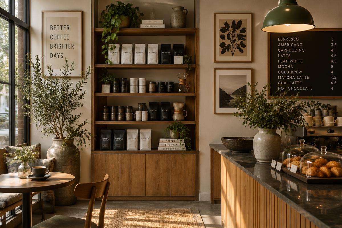 Interior of an independent shop with timber shelving